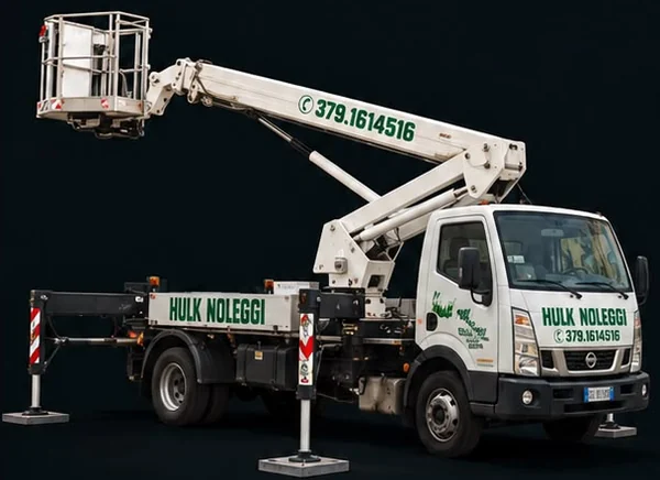 Camion bianco Hulk Noleggi con piattaforma a braccio bianco